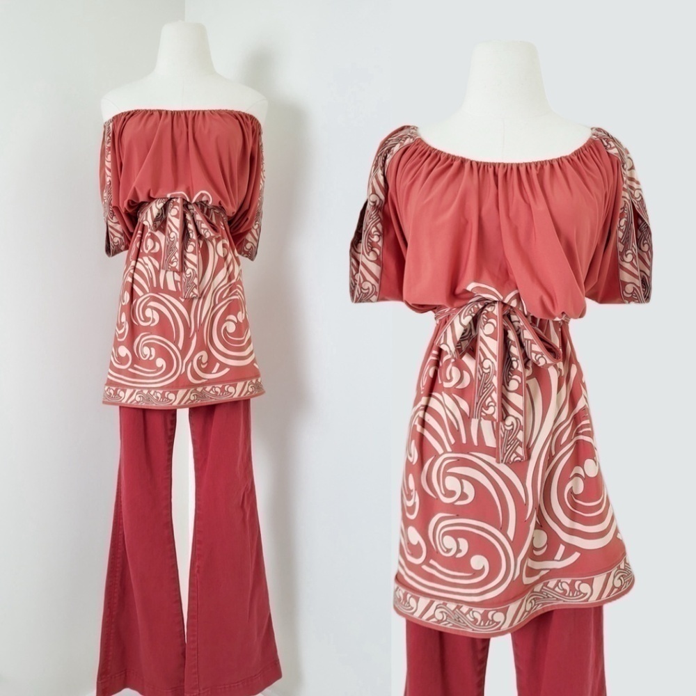 *Free with Purchase* BCBG MaxAzria Belted Tunic Top Abstract Blouse